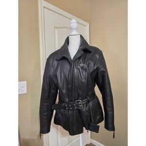 First Gear Black Leather, lined plug-in heated, Motorcycle Jacket Womens Size 46